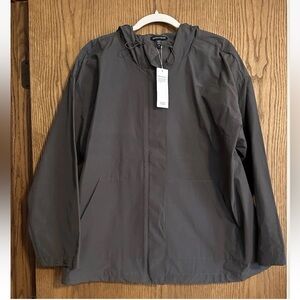 Eileen Fisher Organic Cotton Hooded Lightweight Anorak Jacket In GRVE -Large-NWT